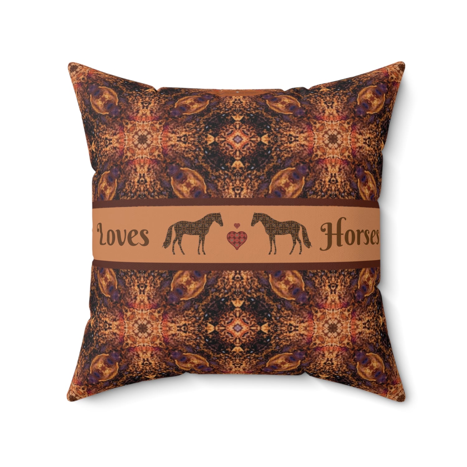 Loves Horses Faux Suede Square Pillow
