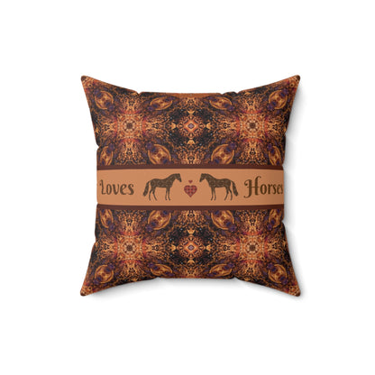 Loves Horses Faux Suede Square Pillow